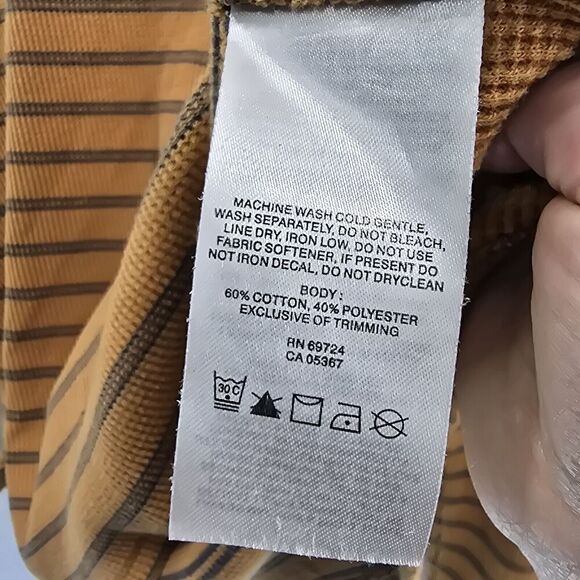 Columbia T Shirt Women Large Brown Long Sleeve Tee Thermal Waffle Striped V Neck - Picture 8 of 12